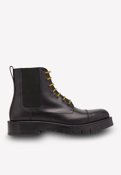 Shop Ferragamo Rosco Lug Boots In Smoot Calfskin In Black