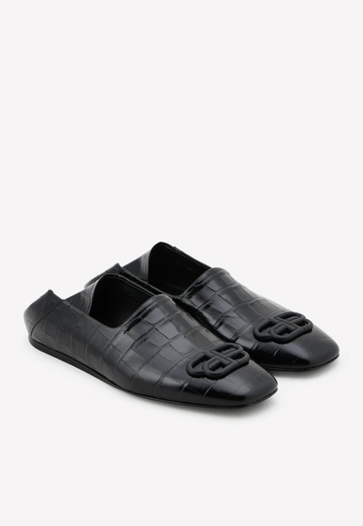 Shop Balenciaga Cosy Bb Loafers In Croc-embossed Calfskin In Black