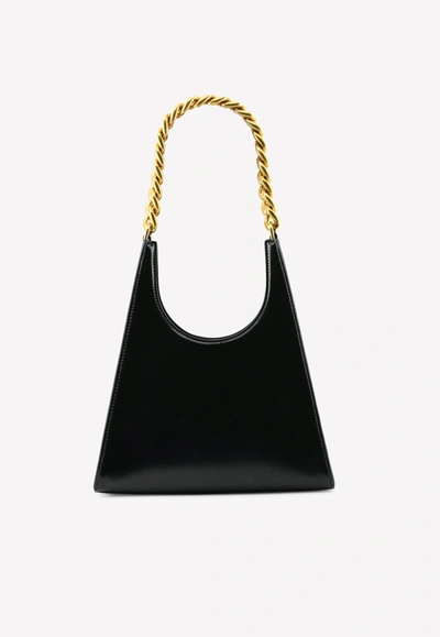 Shop Staud Rey Chain Top Handle Bag In Leather In Black