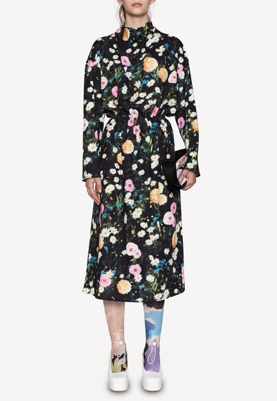 Shop Stine Goya Jay Poppy Flower Print Midi Dress In Black
