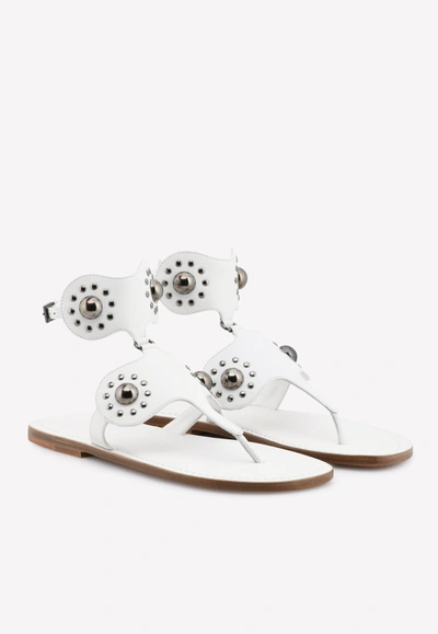 Shop Alaïa Studded Calfskin Spartan Flat Sandals In White