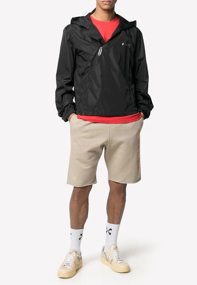 Shop Off-white Logo Curved-zip Nylon Jacket In Black
