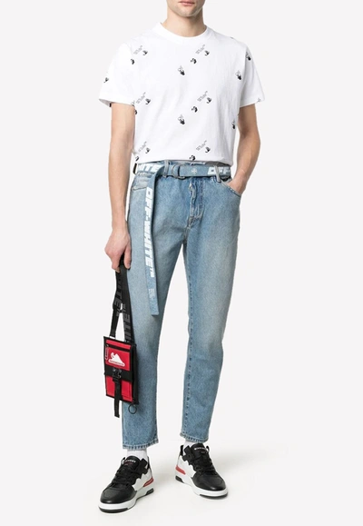 Shop Off-white Slim-fit Cotton Jeans With Belt In Blue