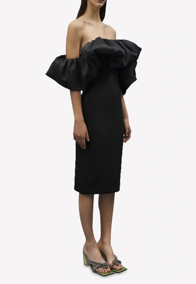 Shop Solace London Raina Ruffle Crepe Midi Dress In Black