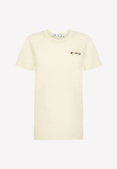 Shop Off-white Embroidered Flower Arrows Cotton T-shirt In Beige