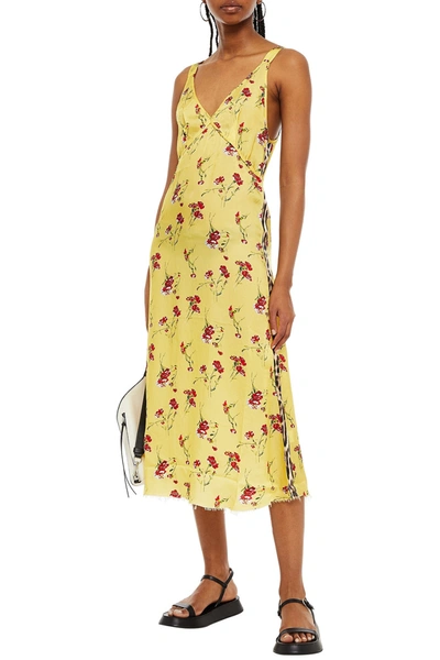 Shop R13 Printed Cupro-twill Midi Dress In Yellow