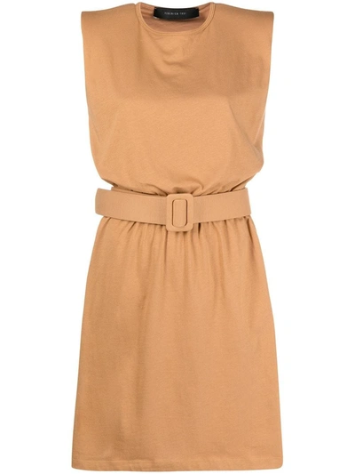 Shop Federica Tosi Beige Short Belted Dress In Brown