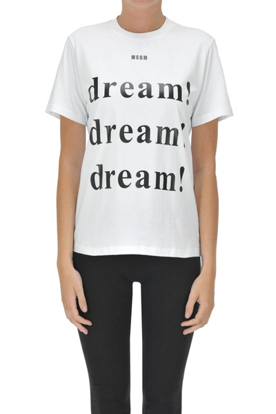 Shop Msgm Printed Cotton T-shirt In White