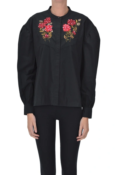 Shop Soeur Flower Embroidery Shirt In Black