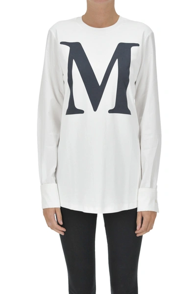Shop Max Mara Simeone Maxi Designer Logo T-shirt In White