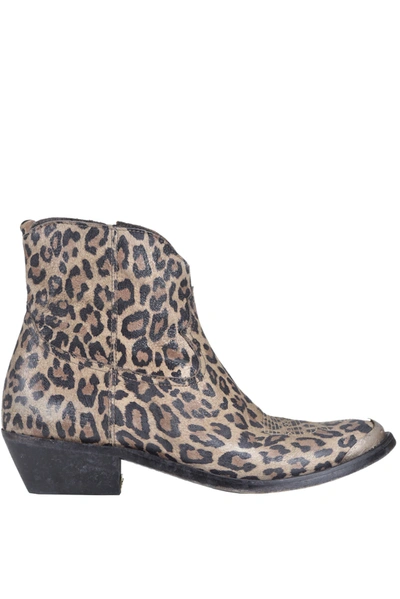 Shop Golden Goose Young Animal Print Texan Ankle Boots In Beige