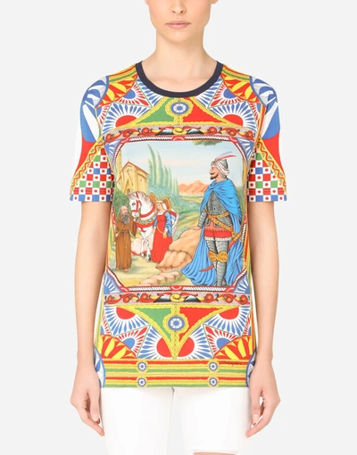 Shop Dolce & Gabbana Short-sleeved Carretto-print Jersey T-shirt In Multicolor
