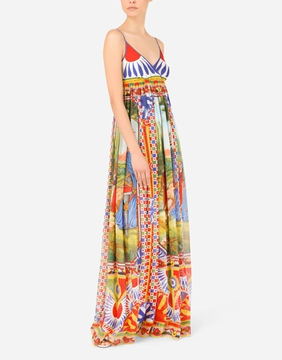 Shop Dolce & Gabbana Long Carretto-print Chiffon Dress In Multicolor