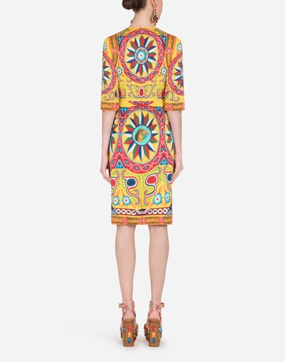 Shop Dolce & Gabbana Carretto-print Charmeuse Midi Dress In Multicolor