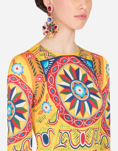 Shop Dolce & Gabbana Carretto-print Charmeuse Midi Dress In Multicolor