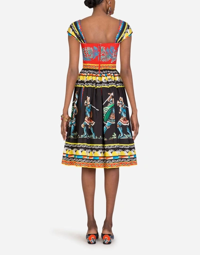 Shop Dolce & Gabbana Bustier Midi Dress In Carretto-print Poplin In Multicolor