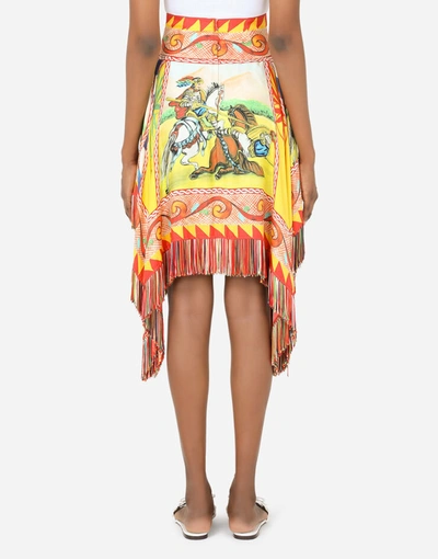 Shop Dolce & Gabbana Short Carretto-print Twill Skirt With Fringing In Multicolor