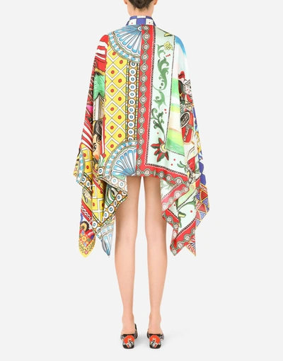 Shop Dolce & Gabbana Carretto-print Twill Poncho Shirt In Multicolor