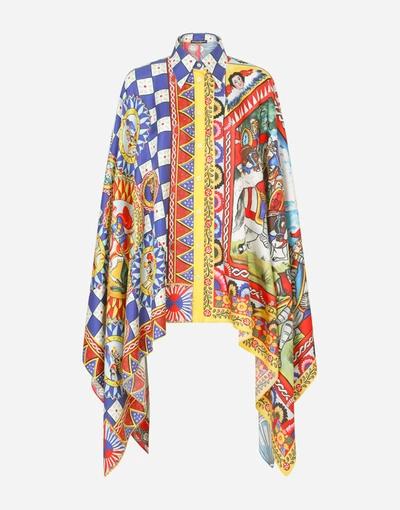 Shop Dolce & Gabbana Carretto-print Twill Poncho Shirt In Multicolor