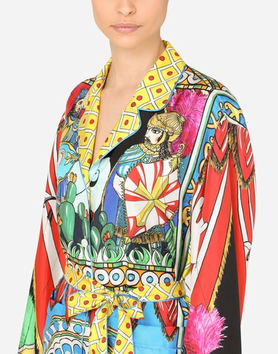 Shop Dolce & Gabbana Belted Carretto-print Pajama Shirt In Multicolor