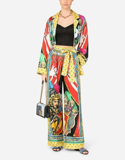 Shop Dolce & Gabbana Belted Carretto-print Pajama Shirt In Multicolor
