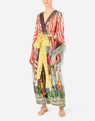 Shop Dolce & Gabbana Carretto-print Chiffon Jumpsuit With Sequined Detailing In Multicolor