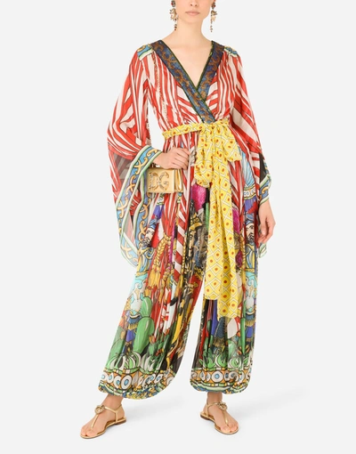 Shop Dolce & Gabbana Carretto-print Chiffon Jumpsuit With Sequined Detailing In Multicolor
