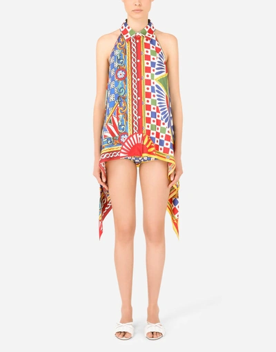 Shop Dolce & Gabbana Twill Halterneck Shirt With Carretto Print In Multicolor
