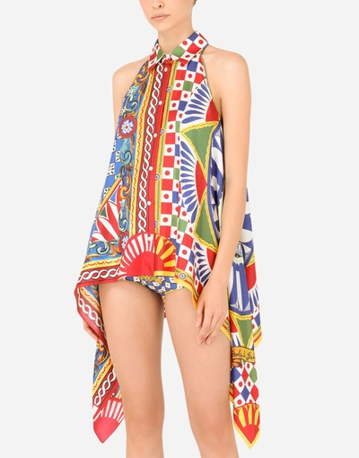 Shop Dolce & Gabbana Twill Halterneck Shirt With Carretto Print In Multicolor