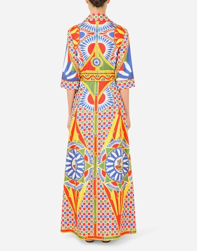 Shop Dolce & Gabbana Long Carretto-print Twill Robe With Belt In Multicolor
