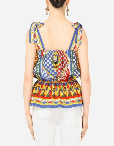 Shop Dolce & Gabbana Carretto-print Poplin Top With Ruffled Detailing In Multicolor