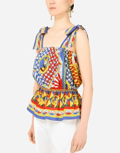 Shop Dolce & Gabbana Carretto-print Poplin Top With Ruffled Detailing In Multicolor