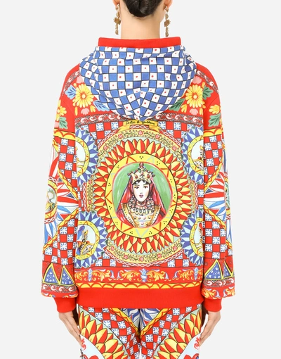 Shop Dolce & Gabbana Jersey Hoodie With Carretto Print In Multicolor