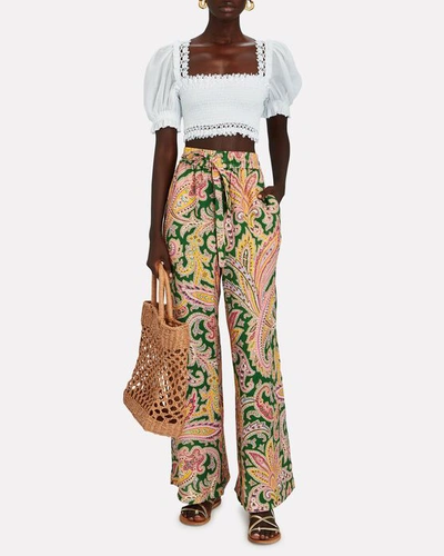 Shop Zimmermann Teddy Paisley Linen Wide-leg Pants In Multi