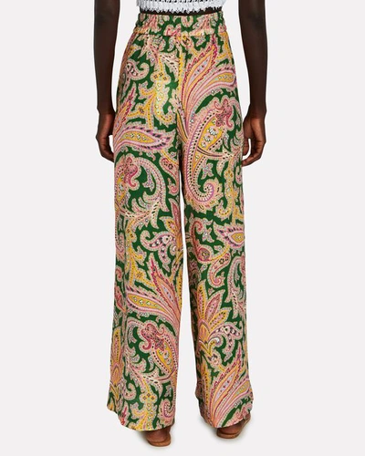Shop Zimmermann Teddy Paisley Linen Wide-leg Pants In Multi
