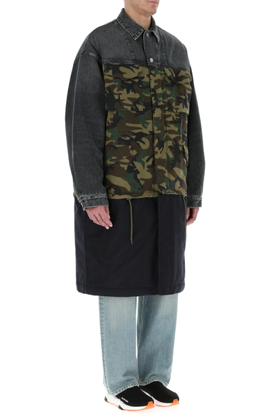 Shop Balenciaga Multicolor Denim And Cotton Padded Coat  Camouflage  Uomo 46