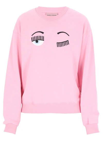 Shop Chiara Ferragni Flirting Eye Embroidered Sweatshirt In Pink