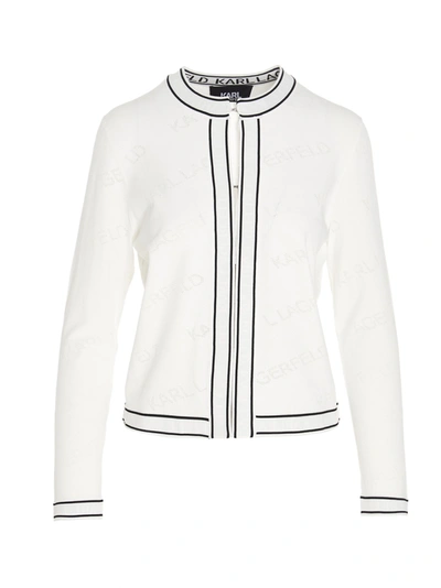 Shop Karl Lagerfeld Allover Logo Cardigan In White