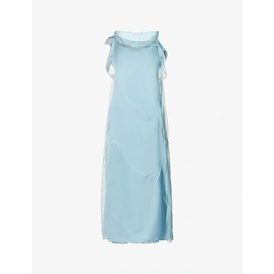 Shop Acne Studios Asymmetric Silk Maxi Dress In Sky Blue