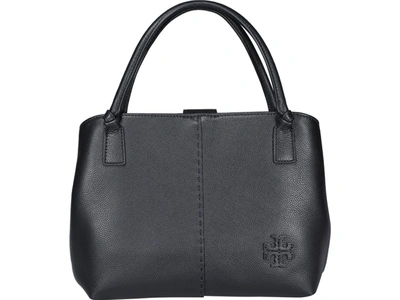 Shop Tory Burch Mcgraw Logo Patched Satchel Bag In Black
