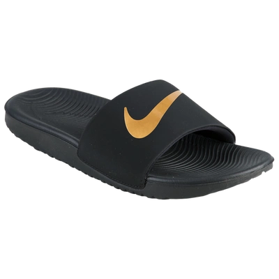 Shop Nike Boys  Kawa Slides In Black/metallic Gold