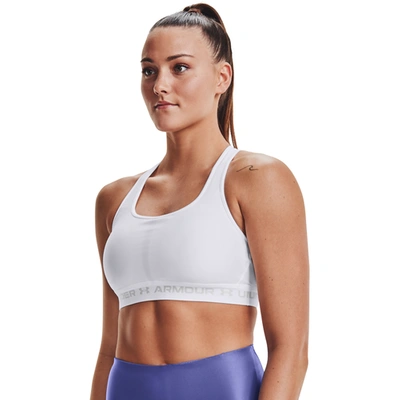 Shop Under Armour Womens  Mid Crossback Bra In White/halo Gray