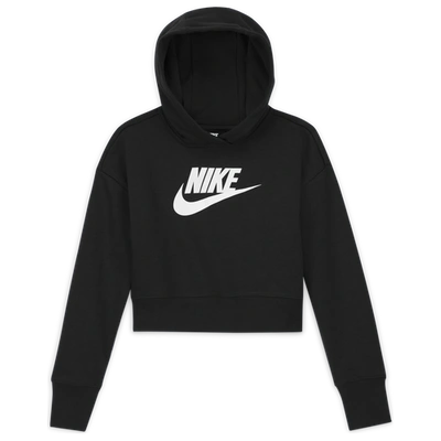 Shop Nike Girls  Hbr Crop Fit Hoodie In Black/white