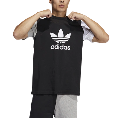 Shop Adidas Originals Mens  Trefoil Colorblock T-shirt In Black/medium Grey