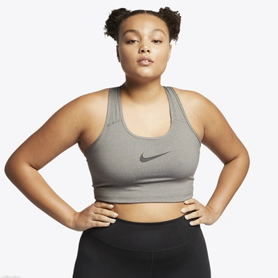Shop Nike Womens  Plus Size Swoosh Bra In Carbon Heather/black