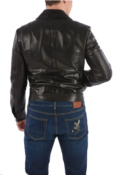 Shop Alexander Mcqueen Men's Black Leather Outerwear Jacket