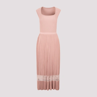 Shop Alaïa Pleated Midi Dress In Pink