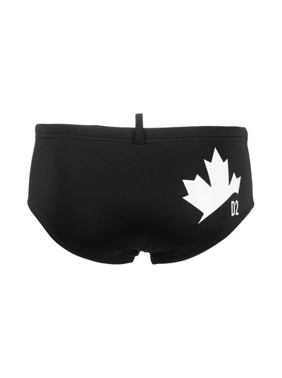 Shop Dsquared2 Black Swimming Trunks With Rear Maple Leaf Print