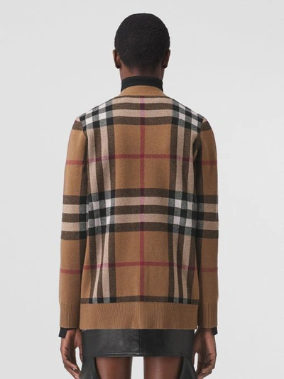 Shop Burberry Check Wool Cashmere Cardigan In Birch Brown