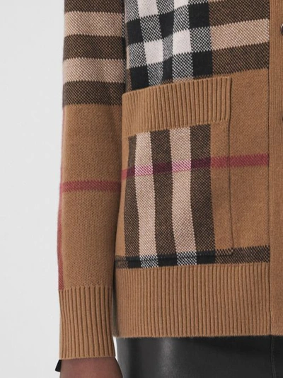 Shop Burberry Check Wool Cashmere Cardigan In Birch Brown